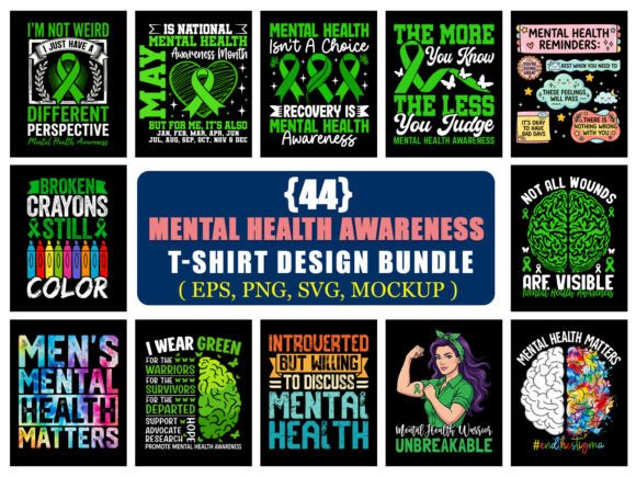 44 Mental Health Awareness T-Shirt Design Bundle: SVG PNG EPS for POD