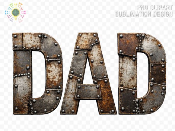 DAD Rusty Metal Father's Day PNG: Industrial Grit for Your Designs