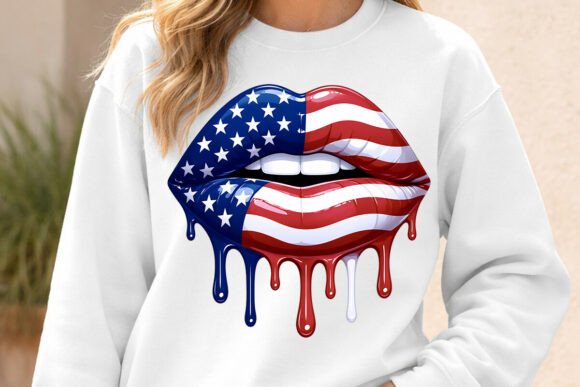 Patriotic Dripping Lips PNG: Bold American Graphics