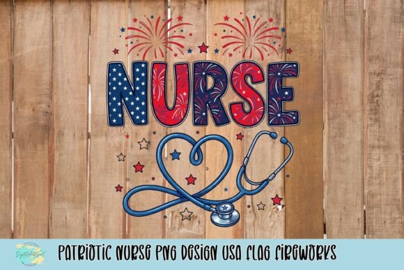 Patriotic Nurse PNG Design: USA Flag Fireworks Tribute