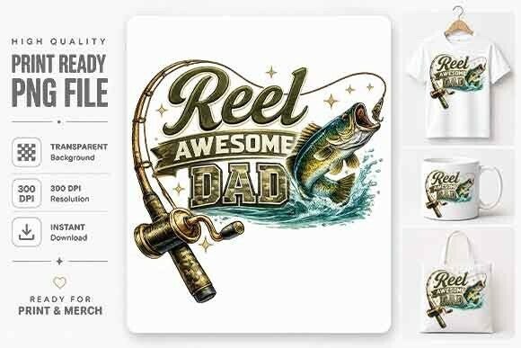 Reel Awesome Dad Shirt PNG: A Must-Have Design Asset