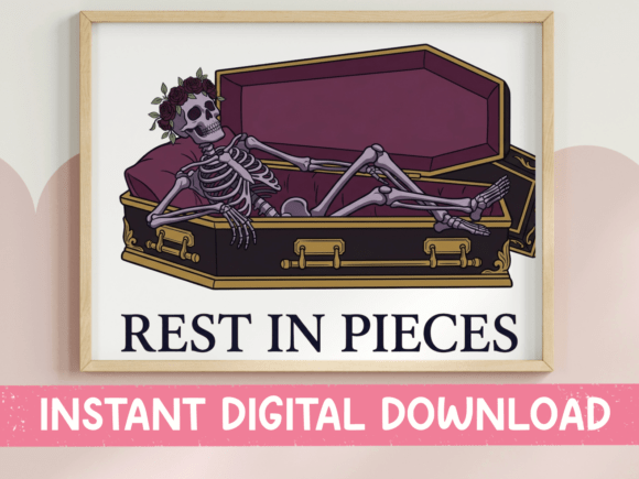 Rest in Pieces Skeleton Coffin SVG: A Designer's Gothic Gem