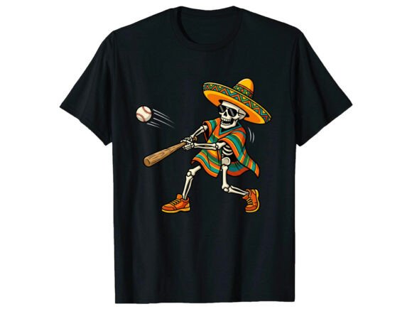 Skeleton Baseball Cinco De Mayo T-Shirt: A Festive Design Asset