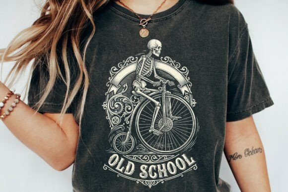 Skeleton Riding Bicycle Old School: Vintage Cool Meets Macabre Charm