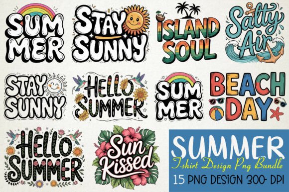 Summer T-Shirt Design PNG Bundle: Your Go-To for Sunny Creations