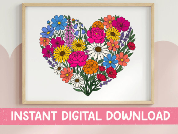 Wildflower Heart Outlined SVG PNG: A Bold Graphic Asset